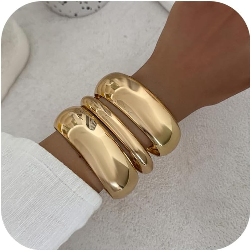 Chunky Gold Bangle Bracelets for Women Stack Trendy Silver Wide Wrist Statement Cuff Bracelet Arm... | Amazon (US)
