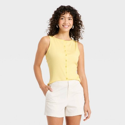Women's Slim Fit Modern Ribbed Button-Front Tank Top - A New Day™ Yellow M | Target
