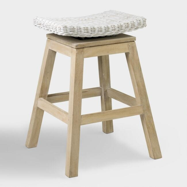 Rattan and Teak Leyla Swivel Counter Stool | World Market