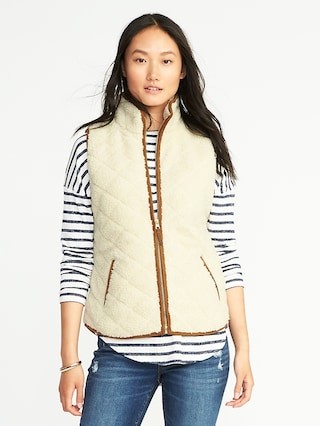 Old Navy Womens Quilted Sherpa Vest For Women Stone Carving Size L | Old Navy US