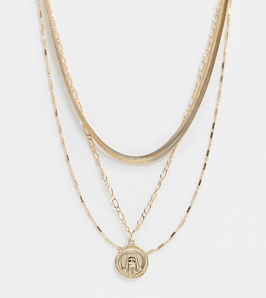 ASOS DESIGN Curve multirow necklace with coin pendant in gold tone | ASOS (Global)