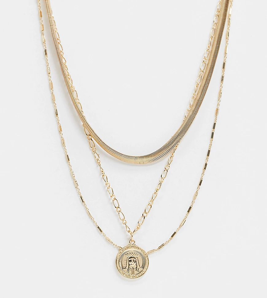 ASOS DESIGN Curve multirow necklace with coin pendant in gold tone | ASOS (Global)