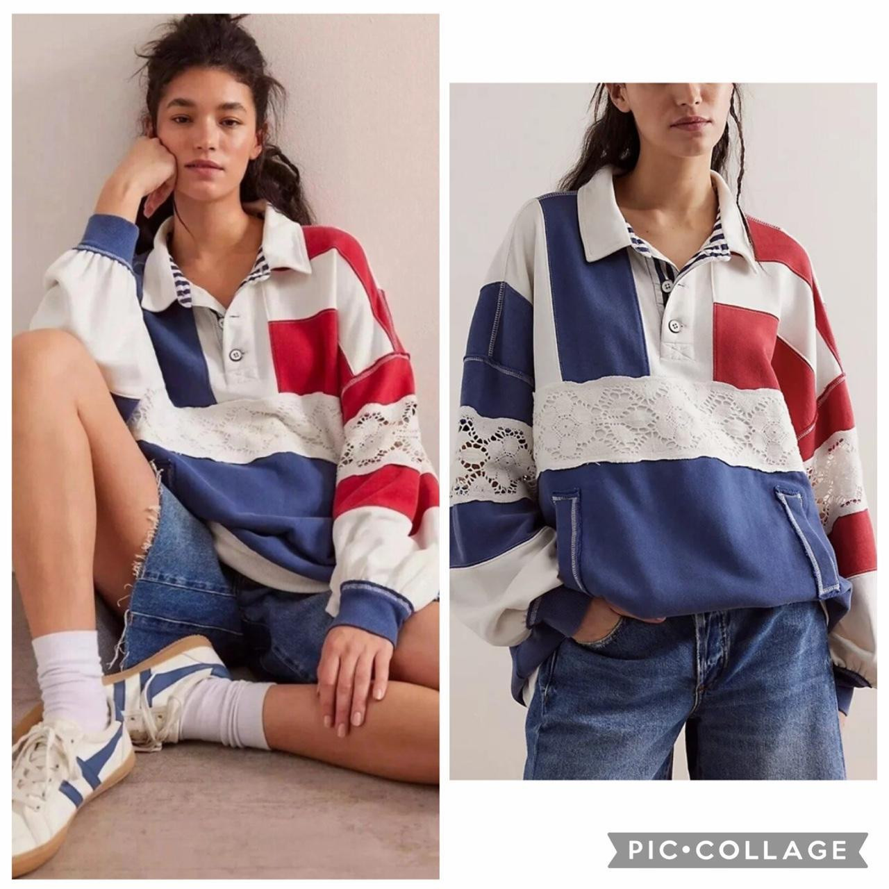 Free People We The Free American Dream Polo Pullover... | Depop | Depop US