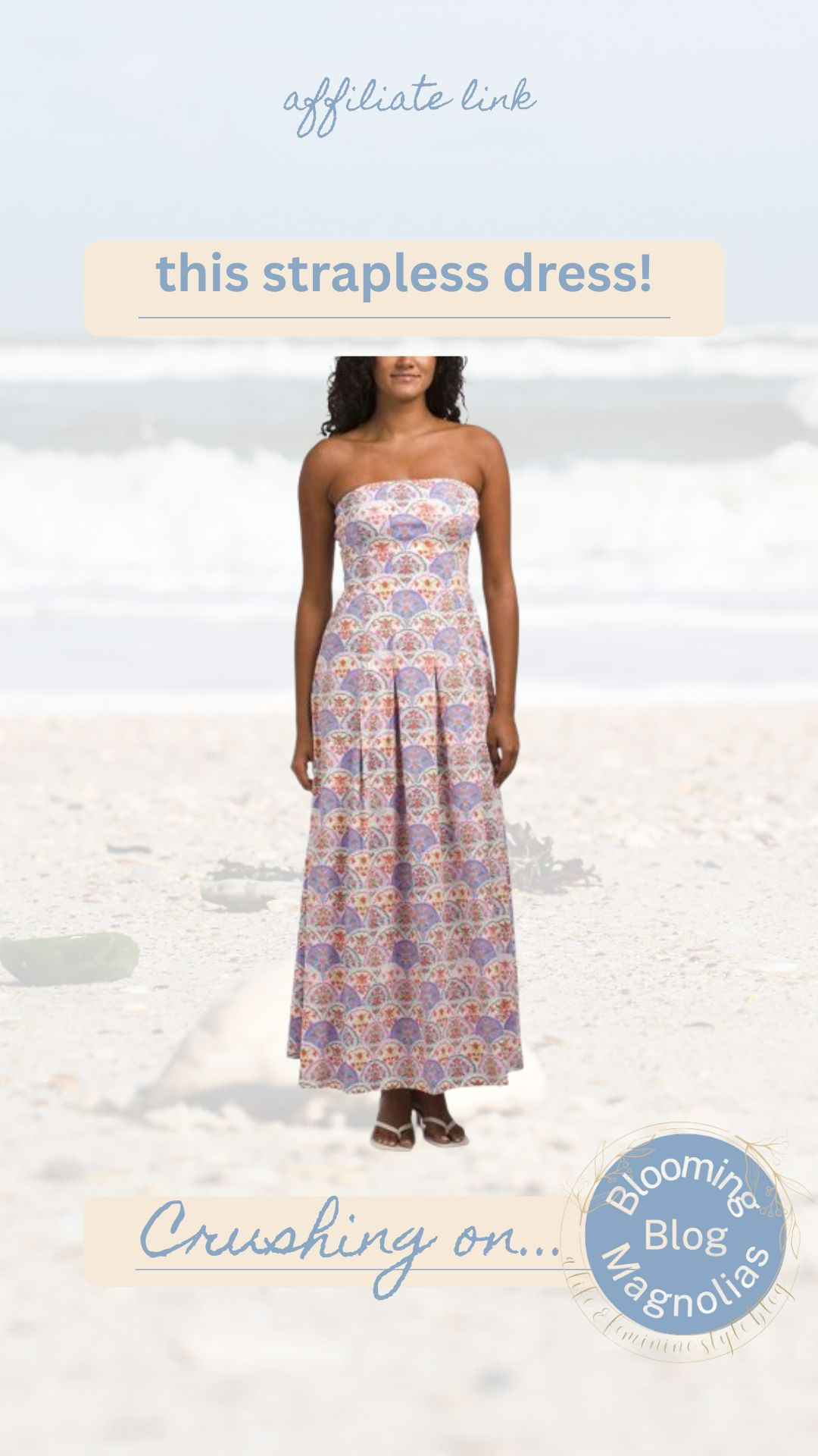 This strapless dress is a gorgeous spring and summer dress. Throw a sweater over the shoulders for spring, and wear it strapless in the summer.   

 