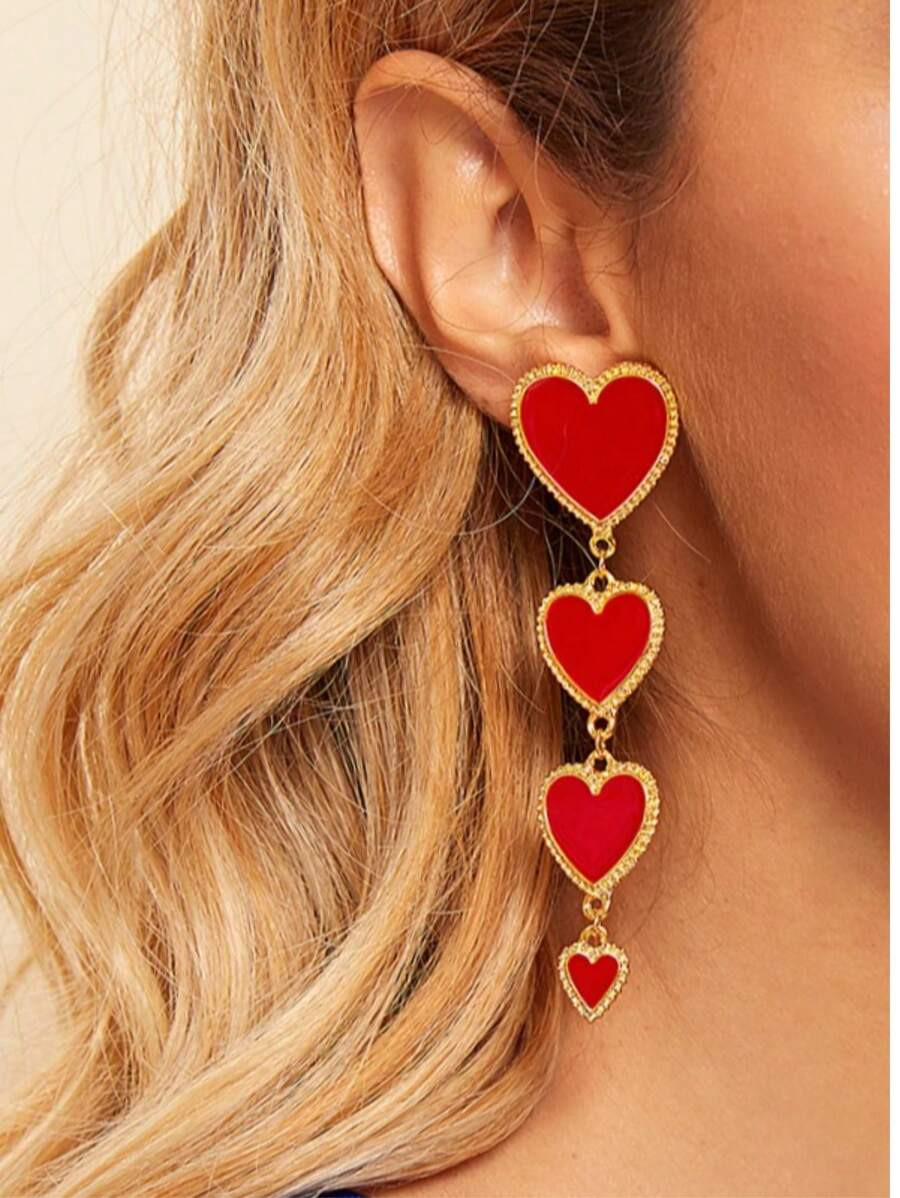 NAIZHU 1 Pair Elegant Multilayer Red Heart Earrings, Valentine's Day Jewelry Gift Valentines | SHEIN