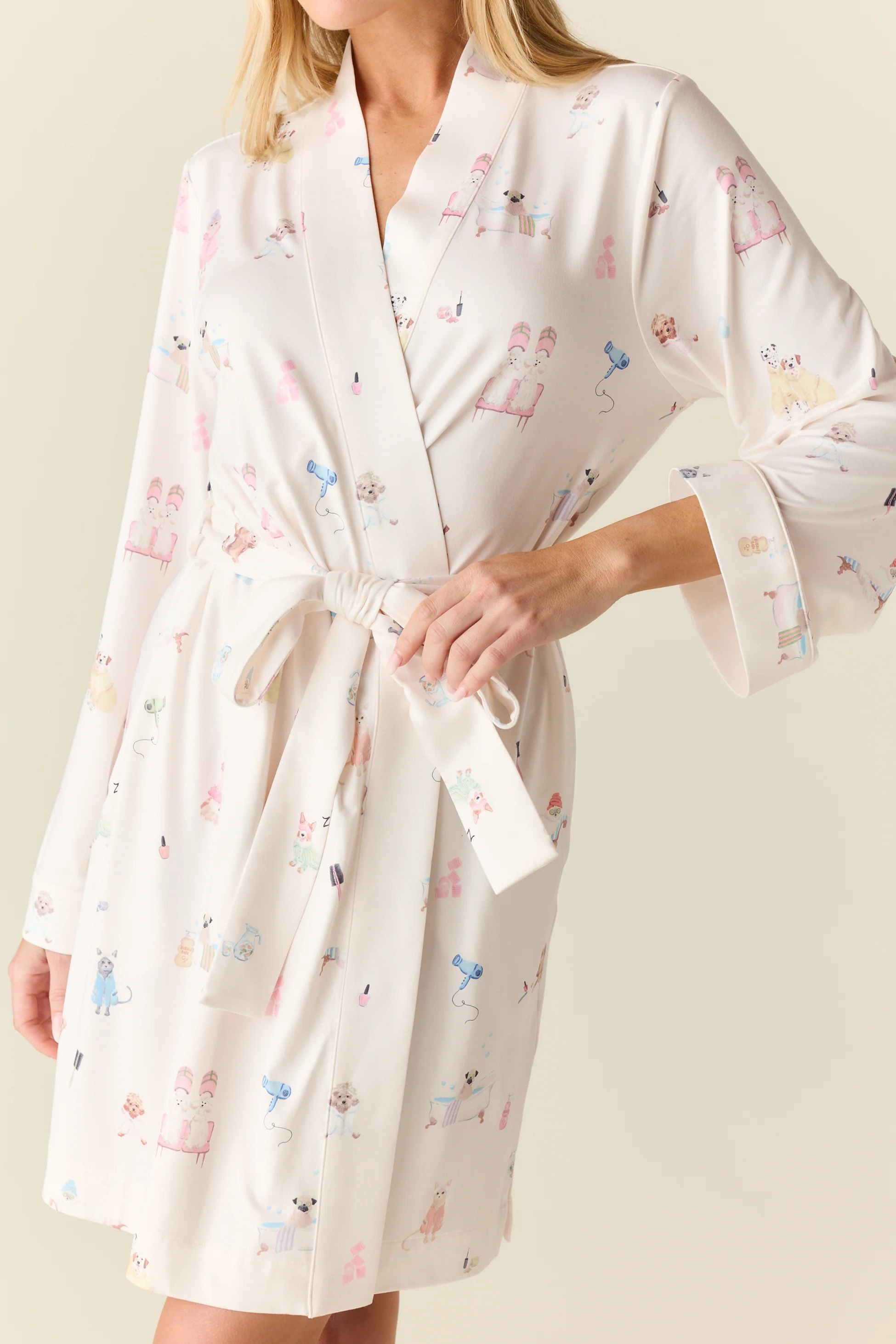 Meadow Cloud Jersey Classic Short Robe in Spa Day | MASONgrey
