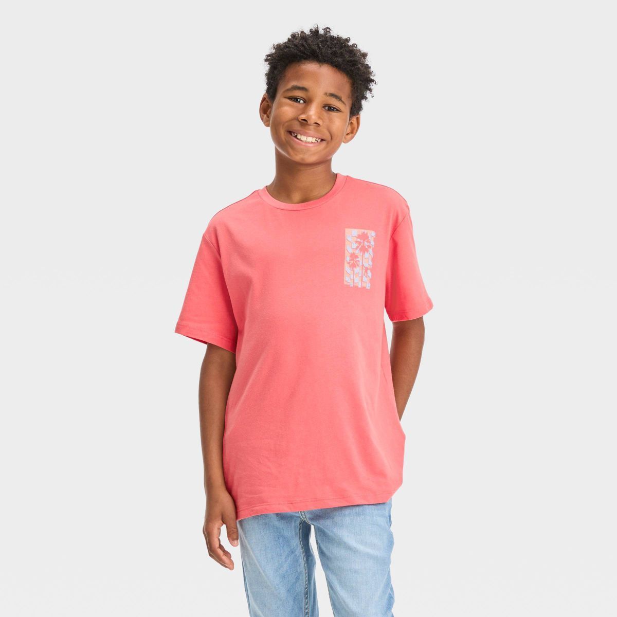 Boys' Checkered Palm Tree Short Sleeve Graphic T-Shirt - art class™ Orange M | Target