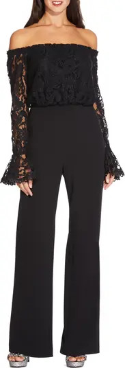Adrianna Papell Off the Shoulder Lace & Crepe Jumpsuit | Nordstrom | Nordstrom