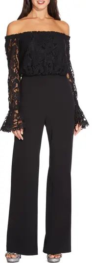 Adrianna Papell Off the Shoulder Lace & Crepe Jumpsuit | Nordstrom | Nordstrom