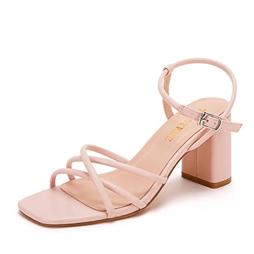 TINSTREE Women's Strappy Chunky Heeled Sandals Square Toe Block Heel Mules Heels | Amazon (US)