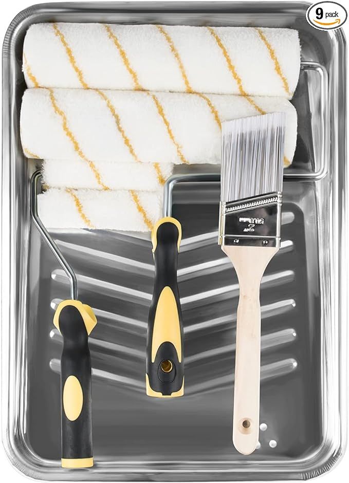 ETERNA 9 Piece Paint Roller Set, 9 inch+4 inch Paint Rollers, with Cover, Frame,Tray and Brush, 9... | Amazon (US)
