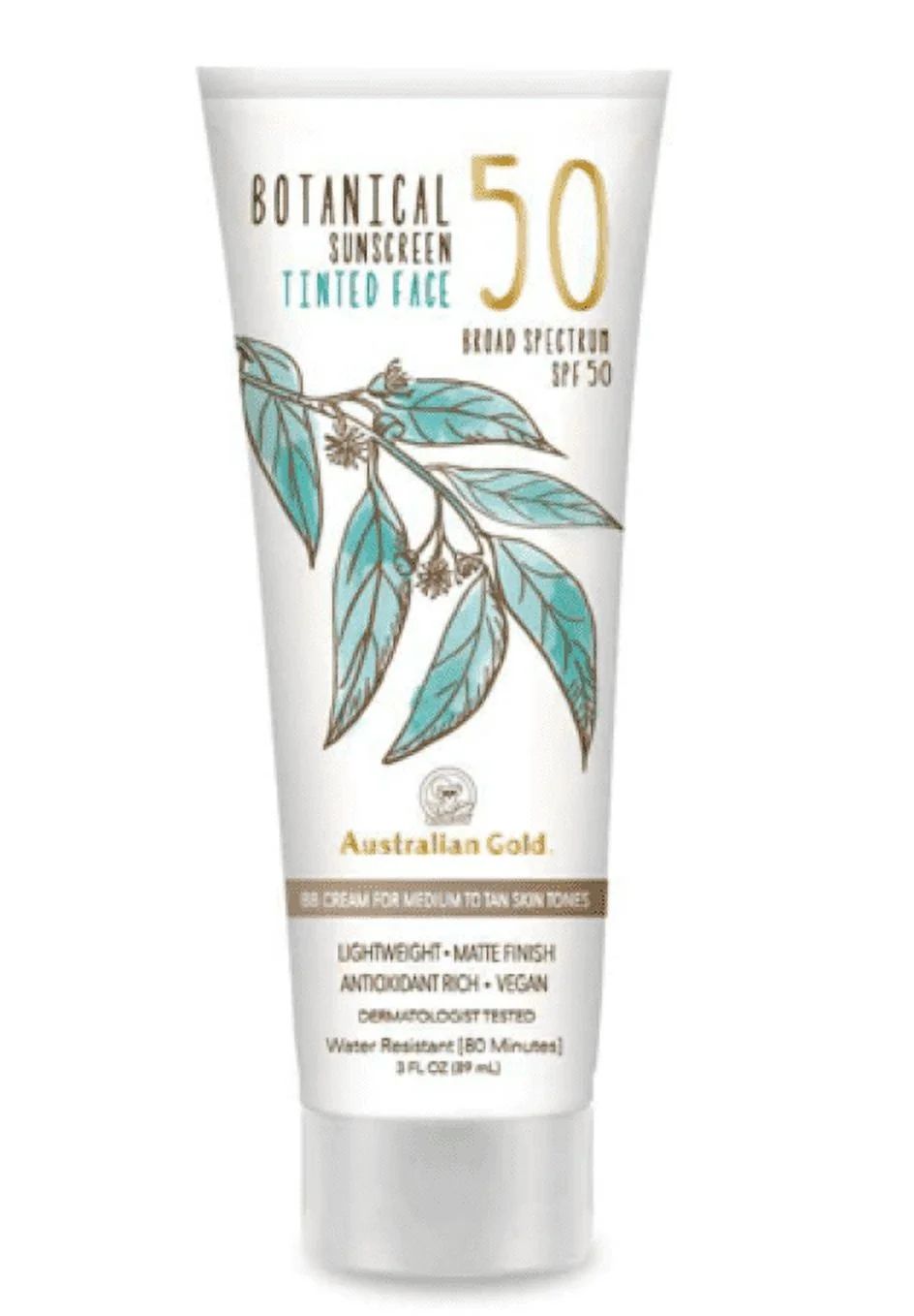 Australian Gold 263476 3 oz Botanical Sunscreen SPF 50 Tinted Face Medium to Tan BB Cream | Walmart (US)