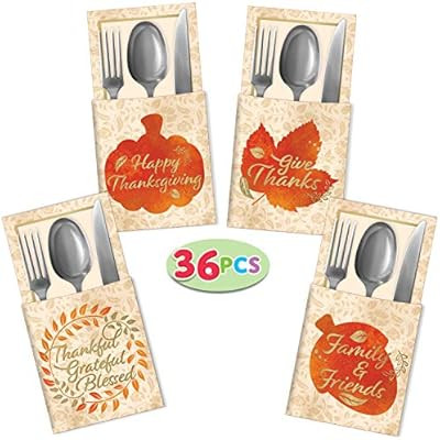 36 Thanksgiving Turkey Cutlery Decorative Gold Foil Utensil Holders for Autumn Fall Harvest Party... | Amazon (US)