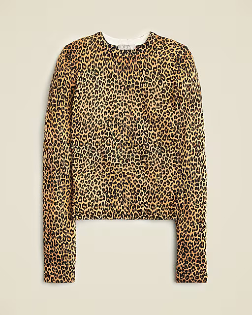 Carolyn fitted crewneck sweater in leopard merino wool | J. Crew US