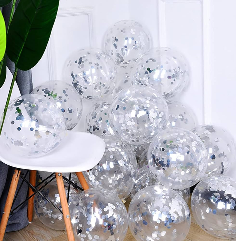 50pcs Silver Foil Confetti Balloons,12 inch Latex Balloon with Silver Confetti Inside for Birthda... | Amazon (US)