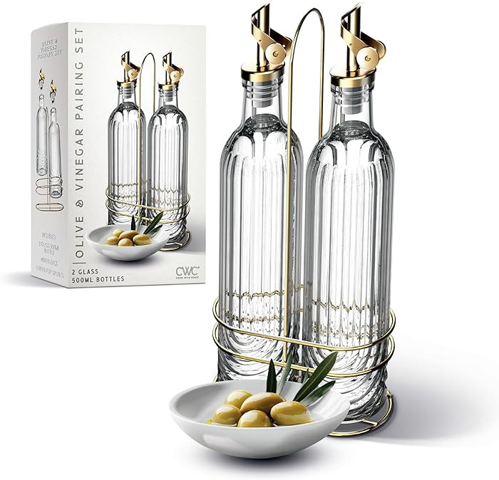 COOK WITH COLOR Glass Olive Oil Bottle Dispenser - 2 Pack- 17oz Oil and Vinegar Cruet - Olive Oil... | Amazon (US)