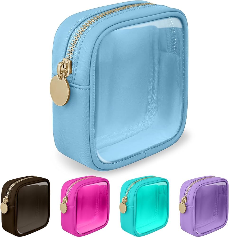 Mini Clear Travel Makeup Bag for Purse, Small Cute Preppy Cosmetic Zipper Pouch, Transparent PVC ... | Amazon (US)
