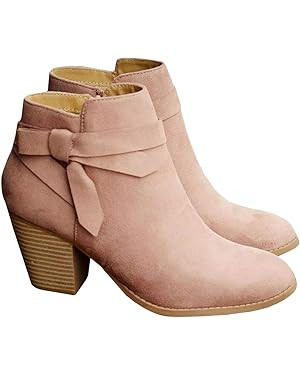 PiePieBuy Women's Tie Knot Chelsea Pump Ankle Boots Closed Toe Stacked Heel Booties Shoes | Amazon (US)