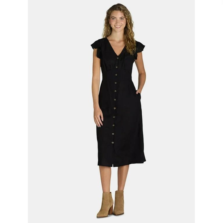 Time and Tru Women's and Women's Plus Midi Dress with Flutter Sleeves, Sizes XS-4X - Walmart.com | Walmart (US)