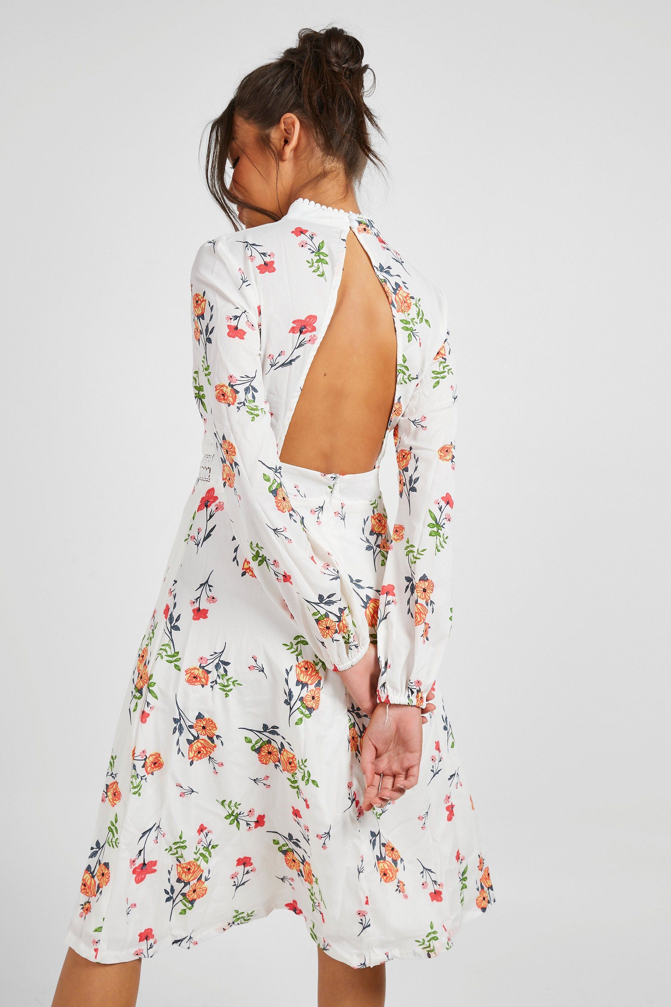 Boutique Floral Long Sleeve Skater Dress | Boohoo.com (US & CA)