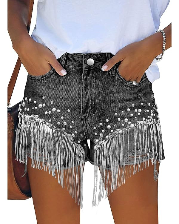 JMITHA Women's High Waisted Denim Shorts Distressed Raw Edge Stretch Denim Jean Shorts | Amazon (US)