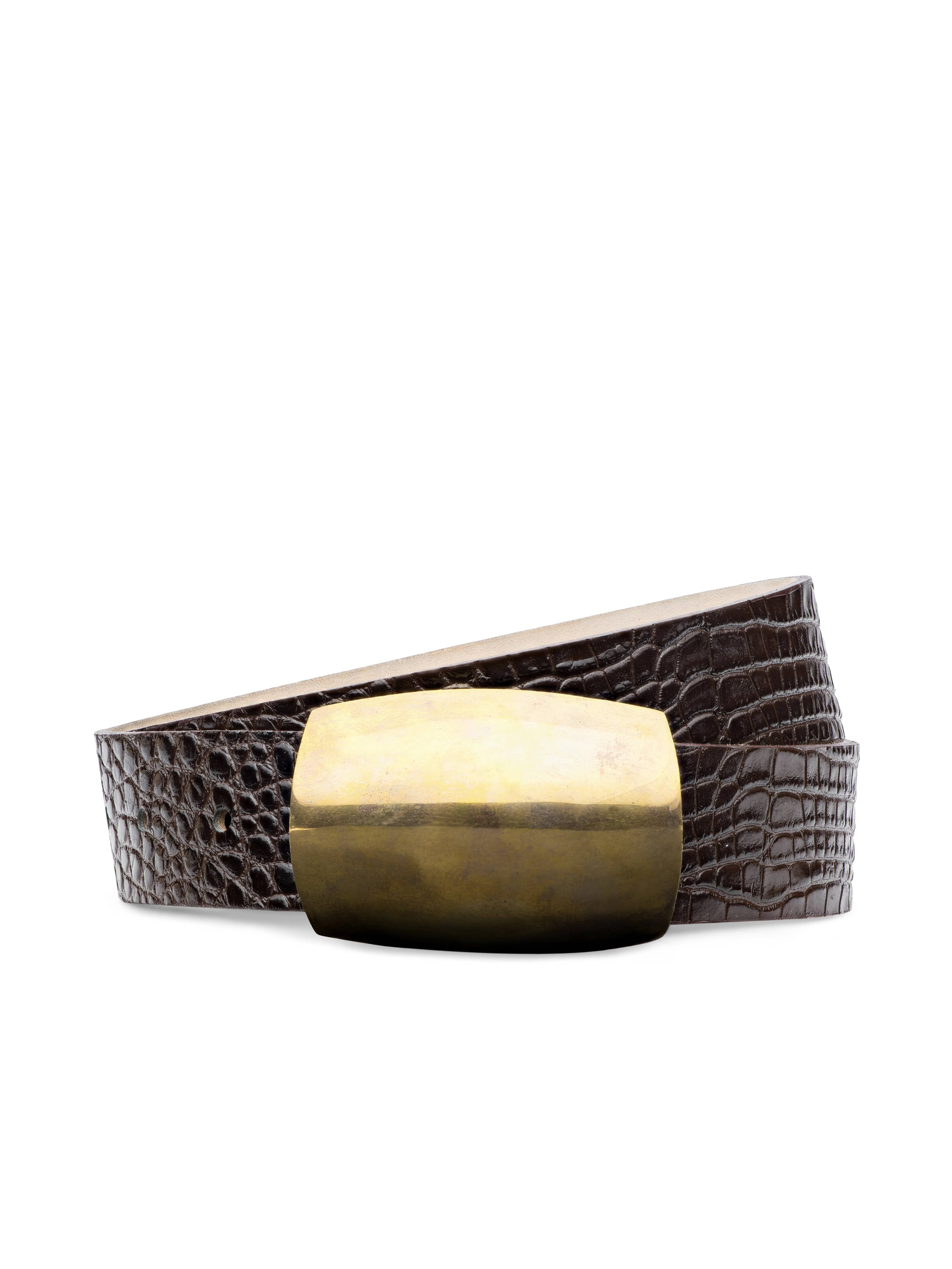 Milou Belt in Chocolate Croc Embossed | L'AGENCE | L'Agence