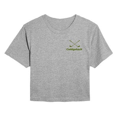 Women's Caddyshack Green Clubs Cropped Graphic T-Shirt - Heather Grey - Medium | Target