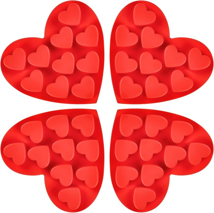 4 Pack Heart Shape Molds, 10 Cavities Non-Stick Silicone Chocolate Molds for Candy, Jello, Gummy,... | Amazon (US)