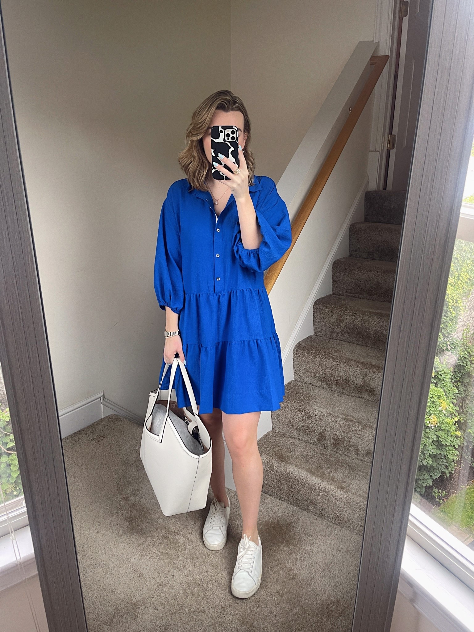 Blue dress, royal blue dress, white sneakers, white tote 

#LTKStyleTip #LTKFindsUnder100 #LTKWorkwear