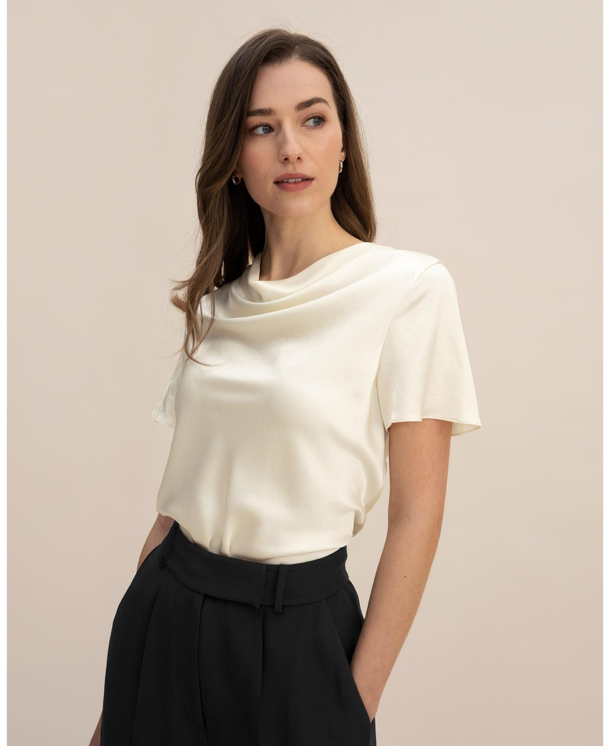 Lilysilk Women's Cowl Neck Short Sleeves Silk T-Shirt - Lily white | Macy's