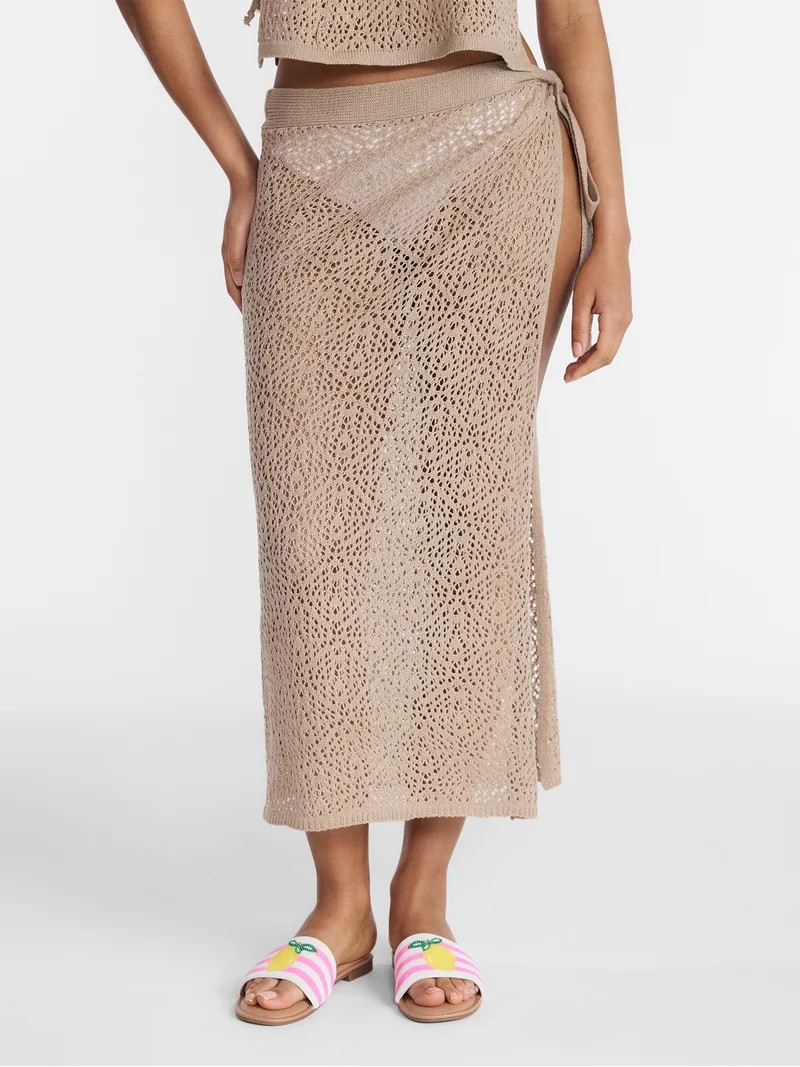 No Boundaries Crochet Knit Skirt with Side Tie, Women's | Walmart (US)