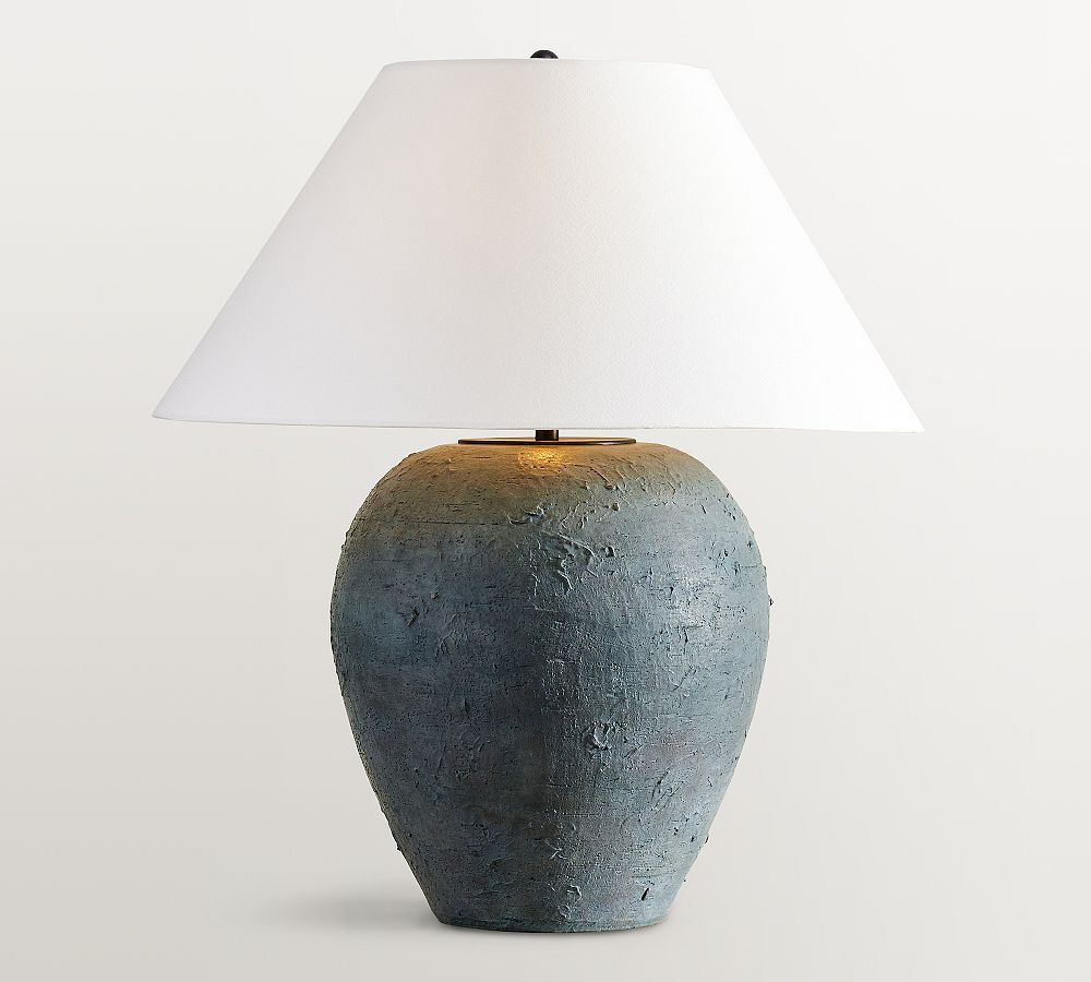 Open Box: Canyon Ceramic 27.5"" Table Lamp, Large, 24"" diam, 27.5"" h - Indigo, *BASE ONLY* | Pottery Barn (US)