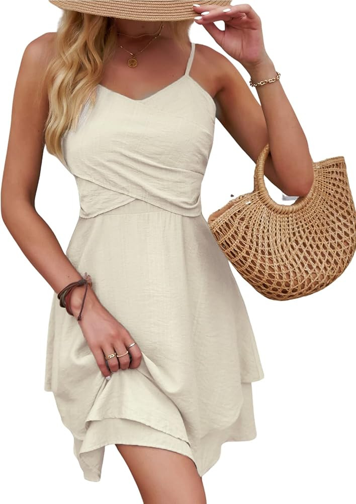 CUPSHE Women Wrap Ruffled Hem Mini Dress Adjustable Cami Straps A-line Zipper Dresses | Amazon (US)