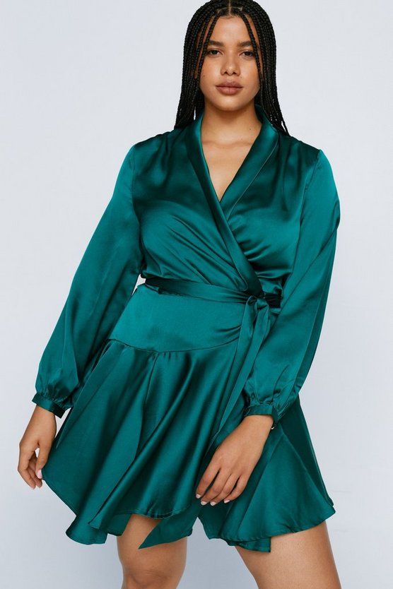 Hey Girl What's Satin-ing Plus Wrap Mini Dress | NastyGal (US & CA)