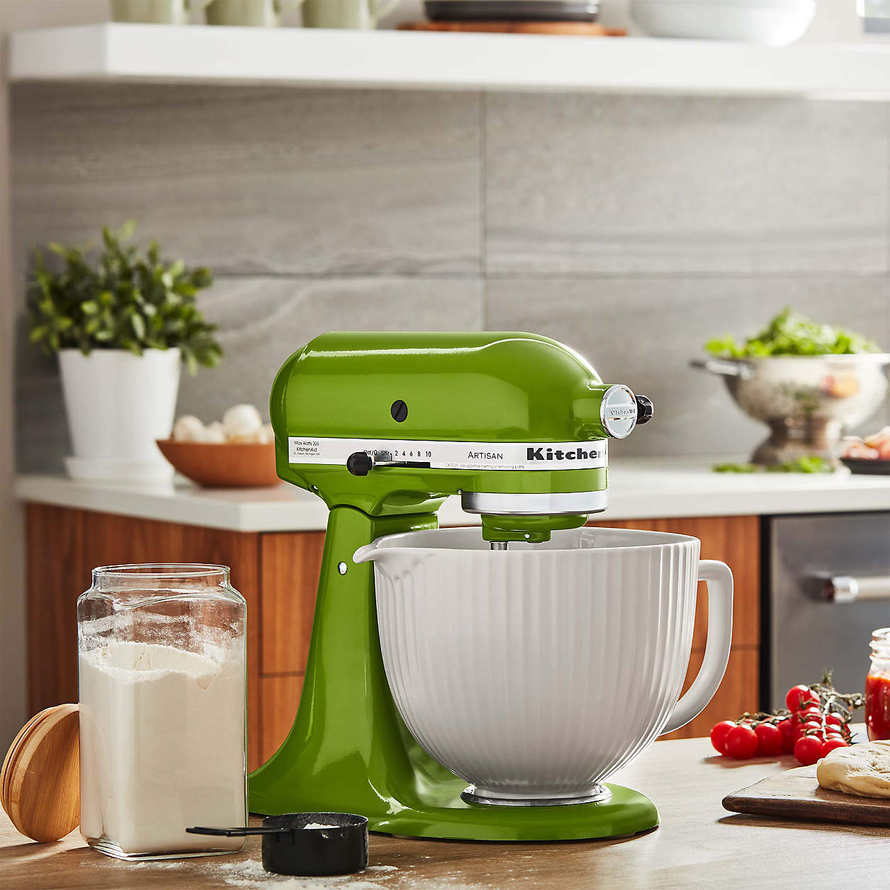 KitchenAid Stand Mixer Classic Column White 5-Qt. Ceramic Mixing Bowl with Spout and Handle + Rev... | Crate & Barrel