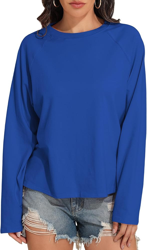 PrettyGuide Women Long Sleeve Shirts Oversized Cotton Cropped T Shirts Casual Crewneck Basic Tee ... | Amazon (US)