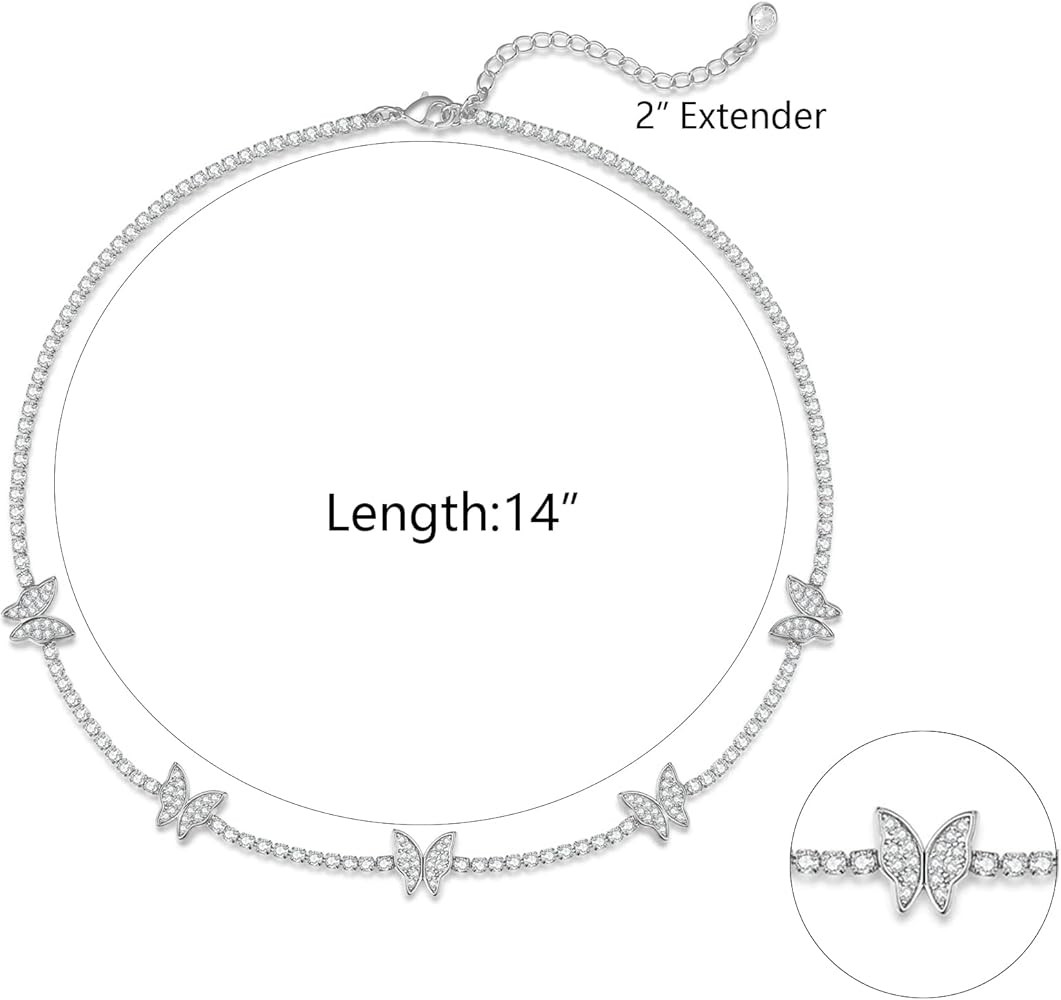 Luxval Tennis Necklace 14K Gold Plated Rhinestone Butterfly Choker Necklaces for women Dainty Zir... | Amazon (US)