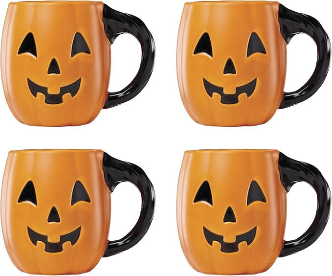 Lenox Coffee Mugs, Vintage Halloween Figural Pumpkin 20 Oz Mugs Set of 4, Porcelain, Spooky Drink... | Amazon (US)