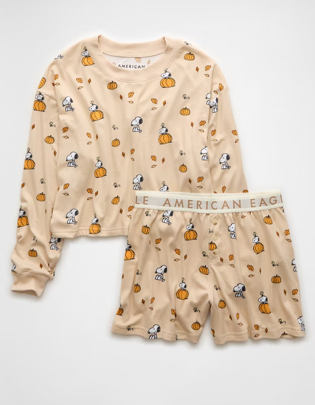 AE Peanuts Fall Pumpkin Plush PJ Set | American Eagle Outfitters (US & CA)