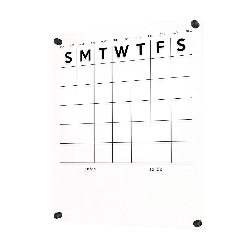 Acrylic Calendar Dry Erase Calendar for Wall, Clear Acrylic Monthly Wall Mounted Calendar | Amazon (US)