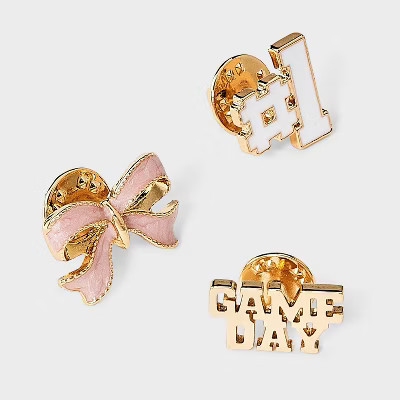 Game Day Bow Pin Set 3pc - Universal Thread™ Gold/Pink/White | Target