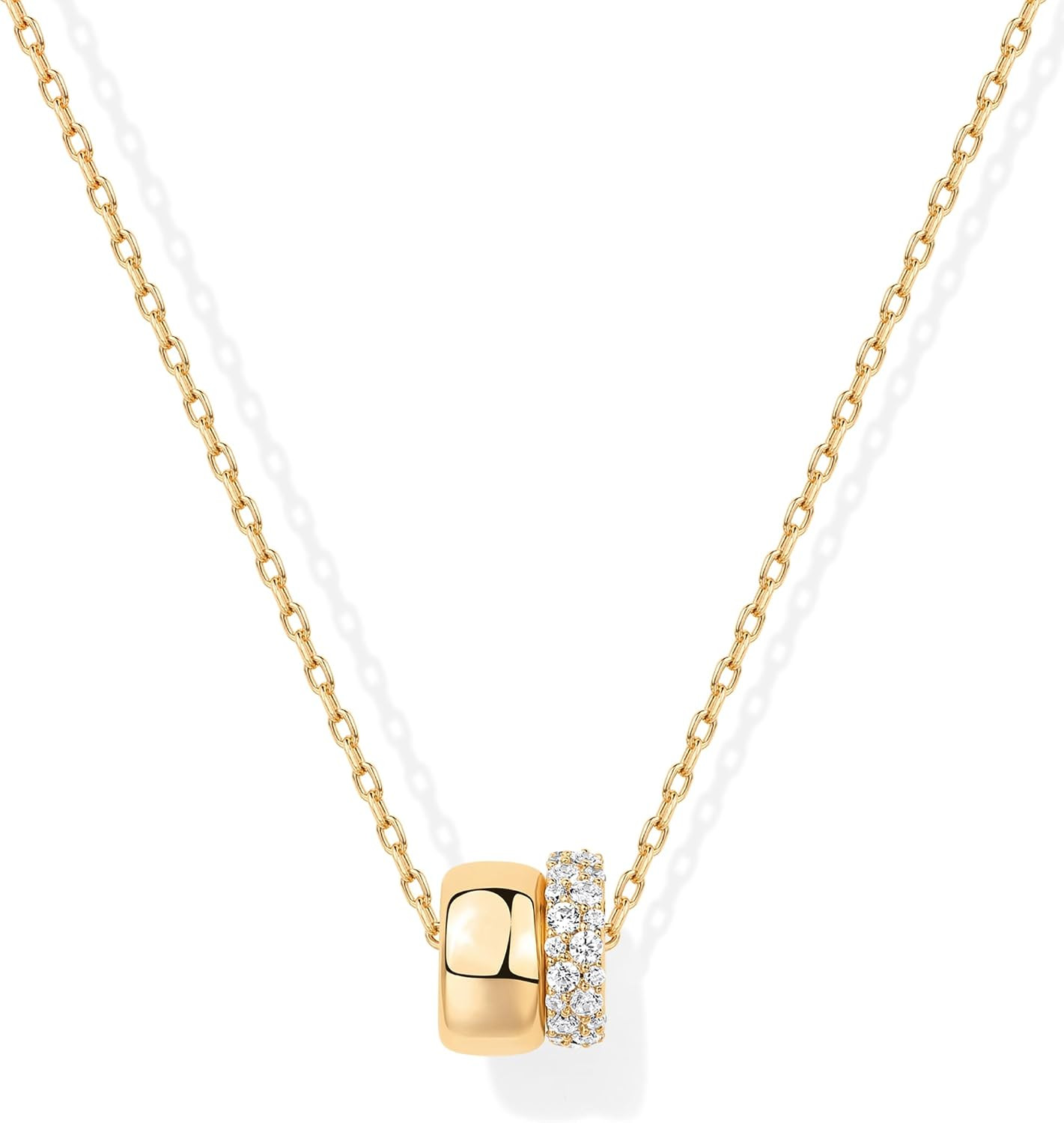 PAVOI 14K Gold Plated Pendant Necklace for Women, CZ Rondelle Pendants | Amazon (US)