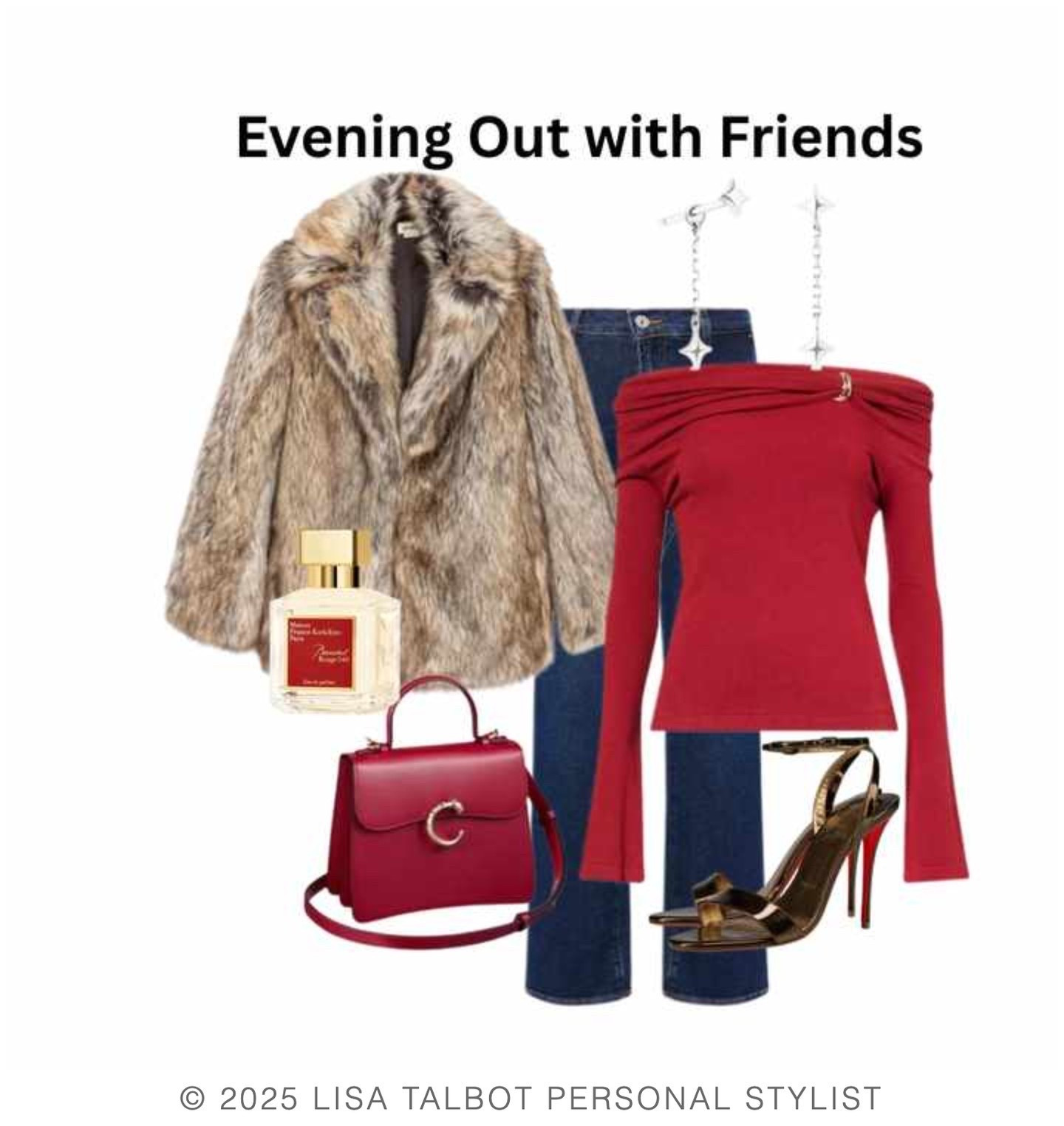 Elevate your jeans for a striking outfit.

Yes, a pair of jeans can look fabulous for an evening out with friends, it may be a quick catch up in the local pub or even a trip to the theatre,  but you'll look festive and put together, you'll of dressed with intention.

The 'off the shoulder' top just takes the outfit to the next level.

#personalstylist #styleeexpert #outfitideas