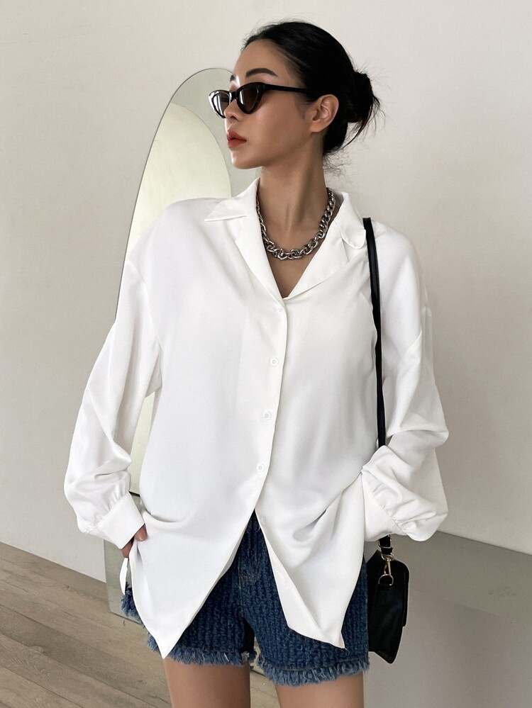 DAZY Button Front Drop Shoulder Blouse | SHEIN