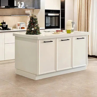 55.11" White Kitchen Island with Marble Top and Solid Wood Base | Wayfair North America