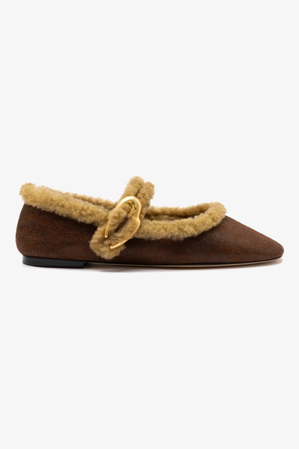 Verona Ballet Flat In Cocoa Leather And Natural Shearling | Larroude