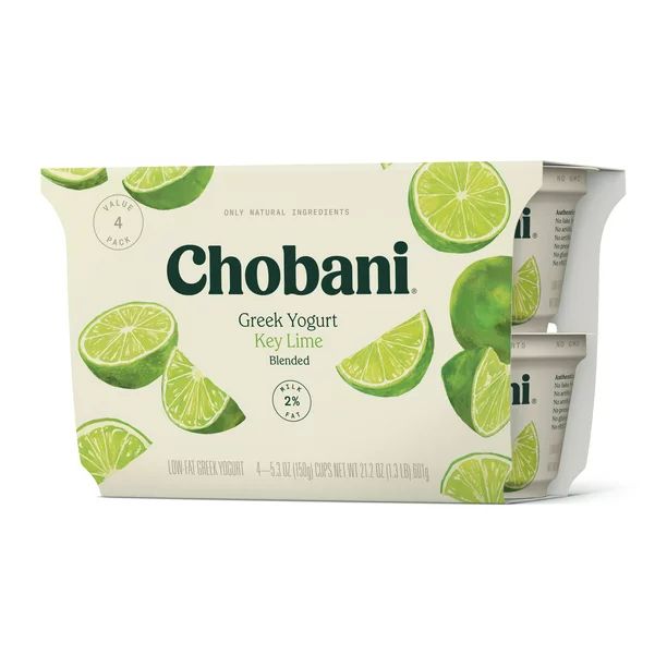 Chobani 2% Greek Yogurt, Key Lime Blended 5.3 oz, 4 Count | Walmart (US)