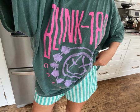 Size M shorts tts low in stock so linked similar that I love   And my go to blink 182 tee just love the oversized soft worn in cotton feel after a few washes. Either size works they are really similar in size honestly! 

#LTKFindsUnder50