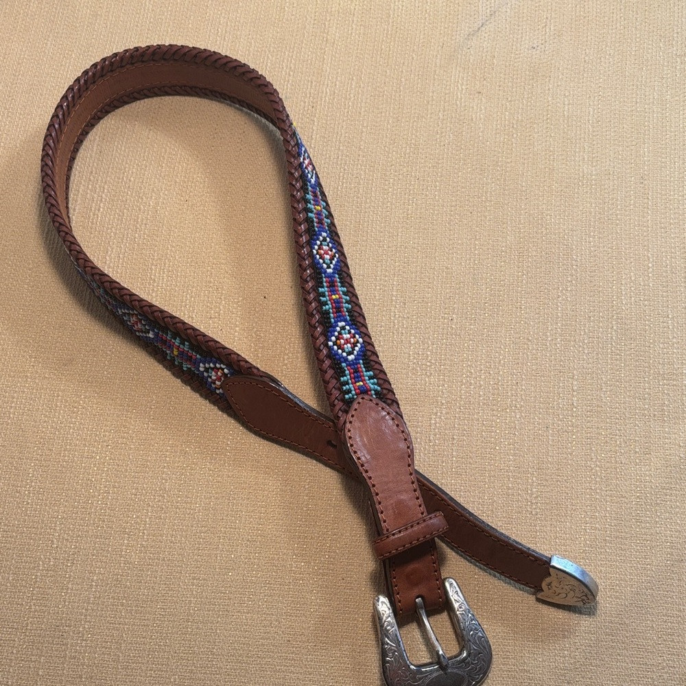 Vintage 90s Eddie Bauer Beaded Western Brown Leather Belt Size 28 | Poshmark