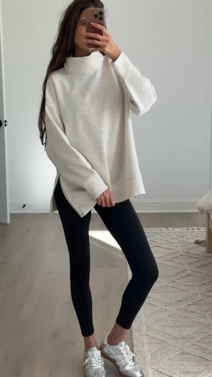 Neutral oversized sweatshirt styled with black leggings and sneakers for an easy everyday athleisure outfit. Soft, cozy fit that’s perfect for layering and all-day comfort. Great casual look for school drop off, errands, travel days, or lounging at home. Neutral sweatshirt outfit, black leggings outfit, athleisure wear, casual mom outfit, cozy lounge style, everyday casual clothing, relaxed fit pullover, comfortable daily wear.

#LTKSeasonal #LTKmorningroutine #LTKdayinmylife